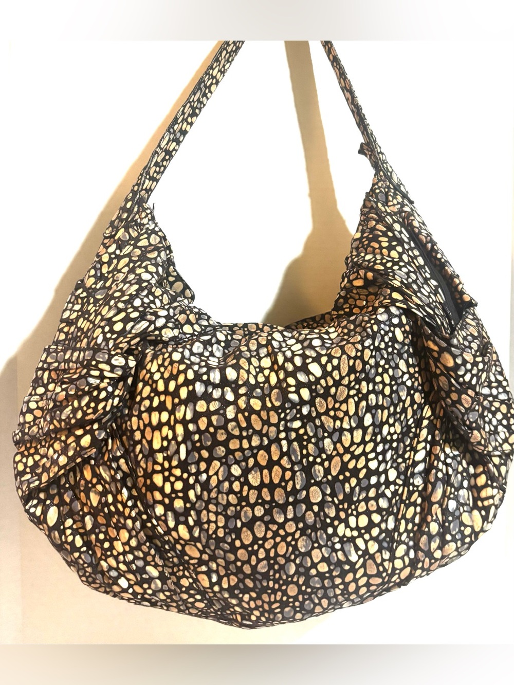 Black Pebble-Print Hobo Handbag